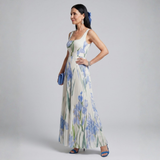 Patrícia - Vestido Midi Floral Sem Mangas com Decote Quadrado