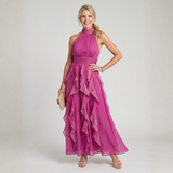 Matilde - Vestido Maxi com Decote Alto e Camadas de Renda