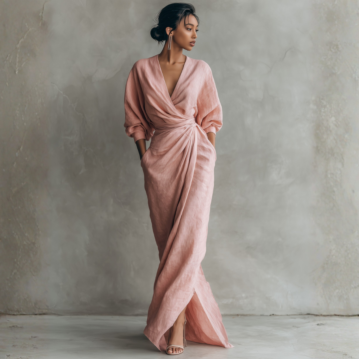 Mariana - Vestido Maxi de Linho Rosa