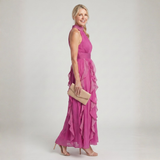 Matilde - Vestido Maxi com Decote Alto e Camadas de Renda