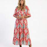 Luísa - Vestido Midi de Manga Curta com Decote em V e Estampado Paisley