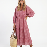 Ana - Vestido Midi com Estampa Geométrica e Mangas Longas