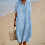 Sofia - Vestido de Praia Longo Descontraído de Manga Curta