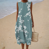 Cláudia - Vestido de Praia Midi Floral Sem Mangas
