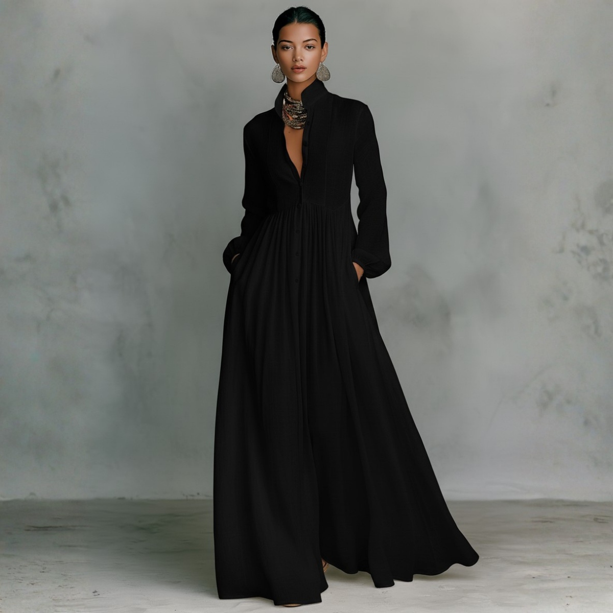 Diana - Vestido Maxi de Linho Patchwork
