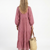 Ana - Vestido Midi com Estampa Geométrica e Mangas Longas