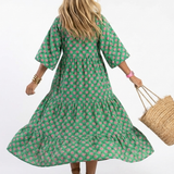 Mariana - Vestido Midi em Camadas com Decote em V e Estampa Floral