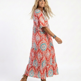 Luísa - Vestido Midi de Manga Curta com Decote em V e Estampado Paisley