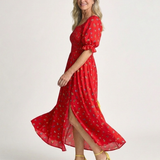 Diana - Vestido Midi com Decote Quadrado e Padrão de Flores