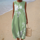 Débora - Vestido de Praia Midi Natural Sem Mangas