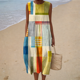 Filipa - Vestido de Praia Midi Gráfico Sem Mangas