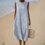 Maria - Vestido de Praia Midi Listrado Sem Mangas