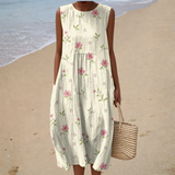 Mafalda - Vestido de Praia Midi Floral Sem Mangas