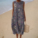 Eva - Vestido de Praia Midi Campestre Sem Mangas