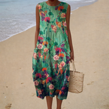 Dulce - Vestido de Praia Midi Floral Sem Mangas