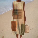 Bruna - Vestido de Praia Midi Gráfico Sem Mangas