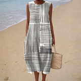 Vanessa - Vestido de Praia Midi Gráfico Sem Mangas