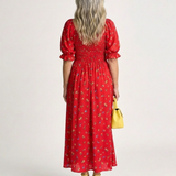 Diana - Vestido Midi com Decote Quadrado e Padrão de Flores