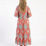 Luísa - Vestido Midi de Manga Curta com Decote em V e Estampado Paisley