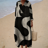 Andreia - Vestido de Praia Longo Gráfico de Manga Três Quartos