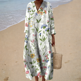 Salomé - Vestido de Praia Longo Floral de Manga Três Quartos