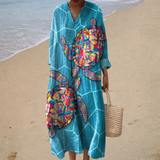 Deolinda - Vestido de Praia Longo com Padrão de Tartaruga