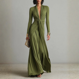 Sara - Vestido Maxi de Seda Verde Oliva