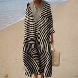 Leonor - Vestido de Praia Longo Gráfico de Manga Larga