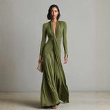 Sara - Vestido Maxi de Seda Verde Oliva