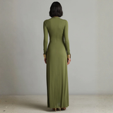 Sara - Vestido Maxi de Seda Verde Oliva