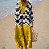 Sara - Vestido de Praia Longo Gráfico de Manga Larga