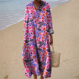Cátia - Vestido de Praia Longo Florido Boémio de Manga Longa
