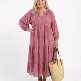 Ana - Vestido Midi com Estampa Geométrica e Mangas Longas
