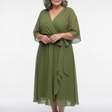 Beatriz - Vestido Midi com Decote em V e Cintura Drapada