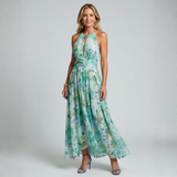 Beatriz - Vestido Midi Floral com Pregas e Alças
