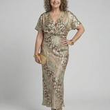 Bruna - Vestido Midi com Decote em V e Cintura Envolvente