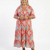 Luísa - Vestido Midi de Manga Curta com Decote em V e Estampado Paisley