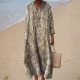 Mónica - Vestido de Praia Longo Natureza Elegante de Manga Longa
