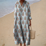 Estela - Vestido de Praia Longo Florido Vintage de Manga Longa