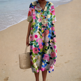 Raquel - Vestido de Praia Longo Floral de Manga Curta