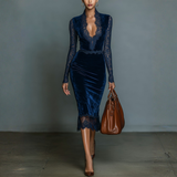 Raquel - Vestido Midi de Veludo com Decote em V