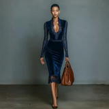 Raquel - Vestido Midi de Veludo com Decote em V