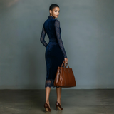 Raquel - Vestido Midi de Veludo com Decote em V