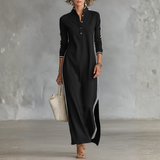 Patrícia - Vestido Maxi de Sweat com Gola de Botões