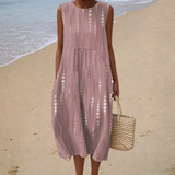 Cristina - Vestido de Praia Midi Refinado Sem Mangas