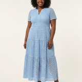 Tânia - Vestido Midi em Camadas com Decote em V e Mangas Curtas