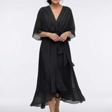 Beatriz - Vestido Midi com Decote em V e Cintura Drapada