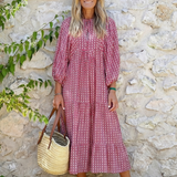 Ana - Vestido Midi com Estampa Geométrica e Mangas Longas