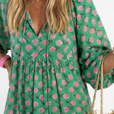 Mariana - Vestido Midi em Camadas com Decote em V e Estampa Floral