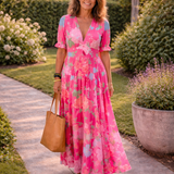 Marta - Vestido Midi Floral Sem Mangas com Decote em V